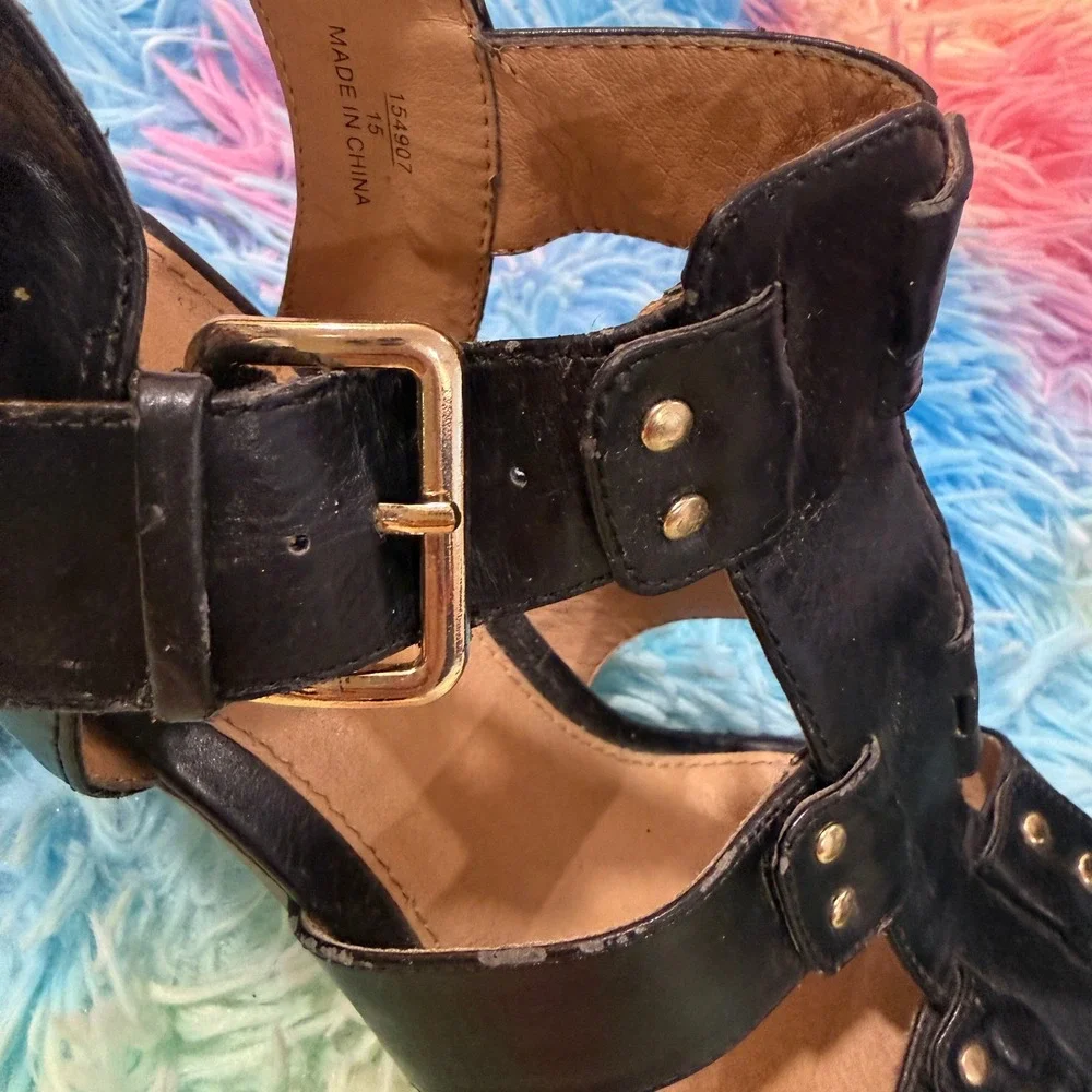 American Eagle Gladiator heels Sandals Womens 7.5 Black Studded Block